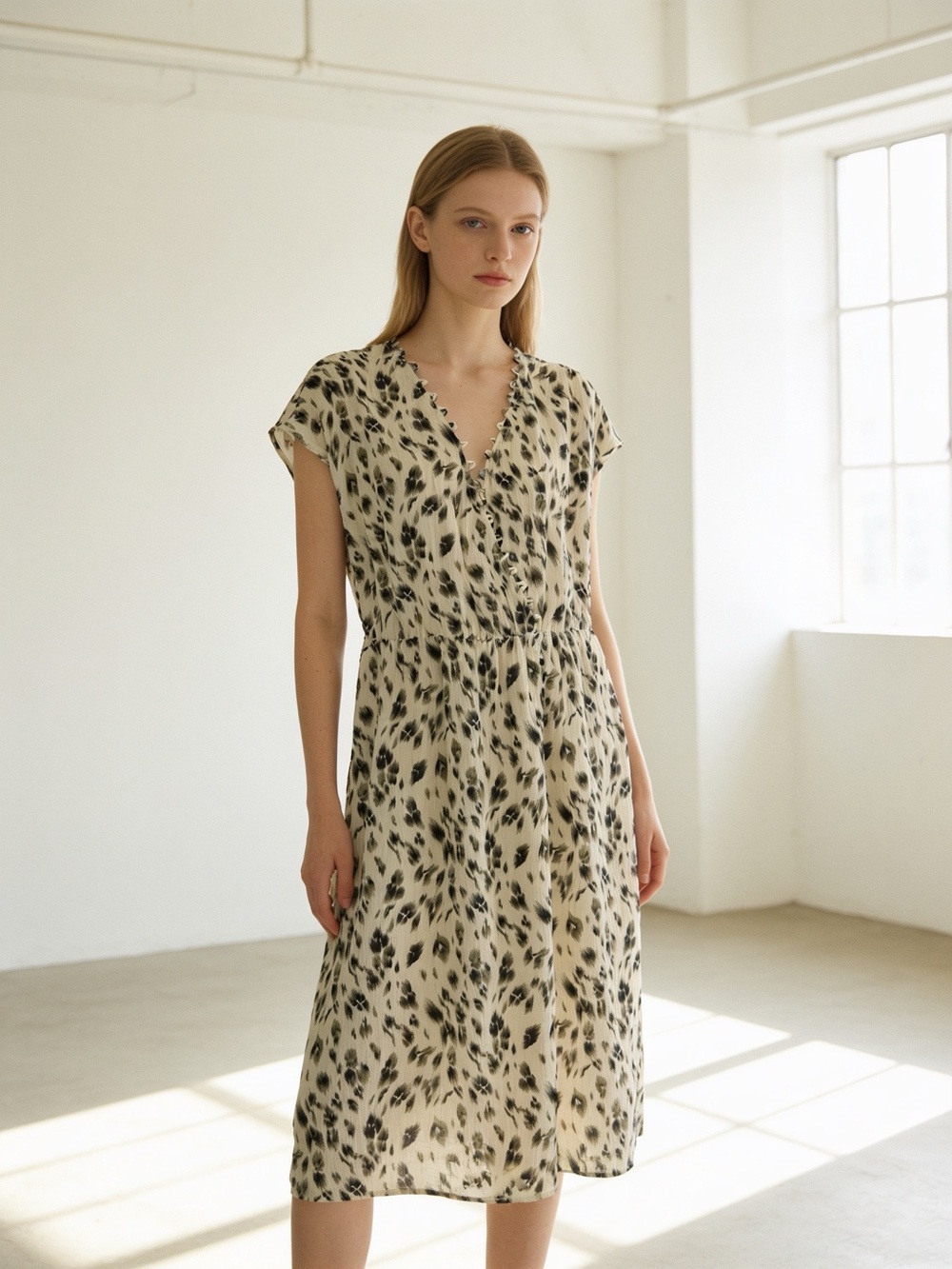 See U Soon Floral Wrap Midi Dress Ruffle V Neck Short Sleeve Size S
